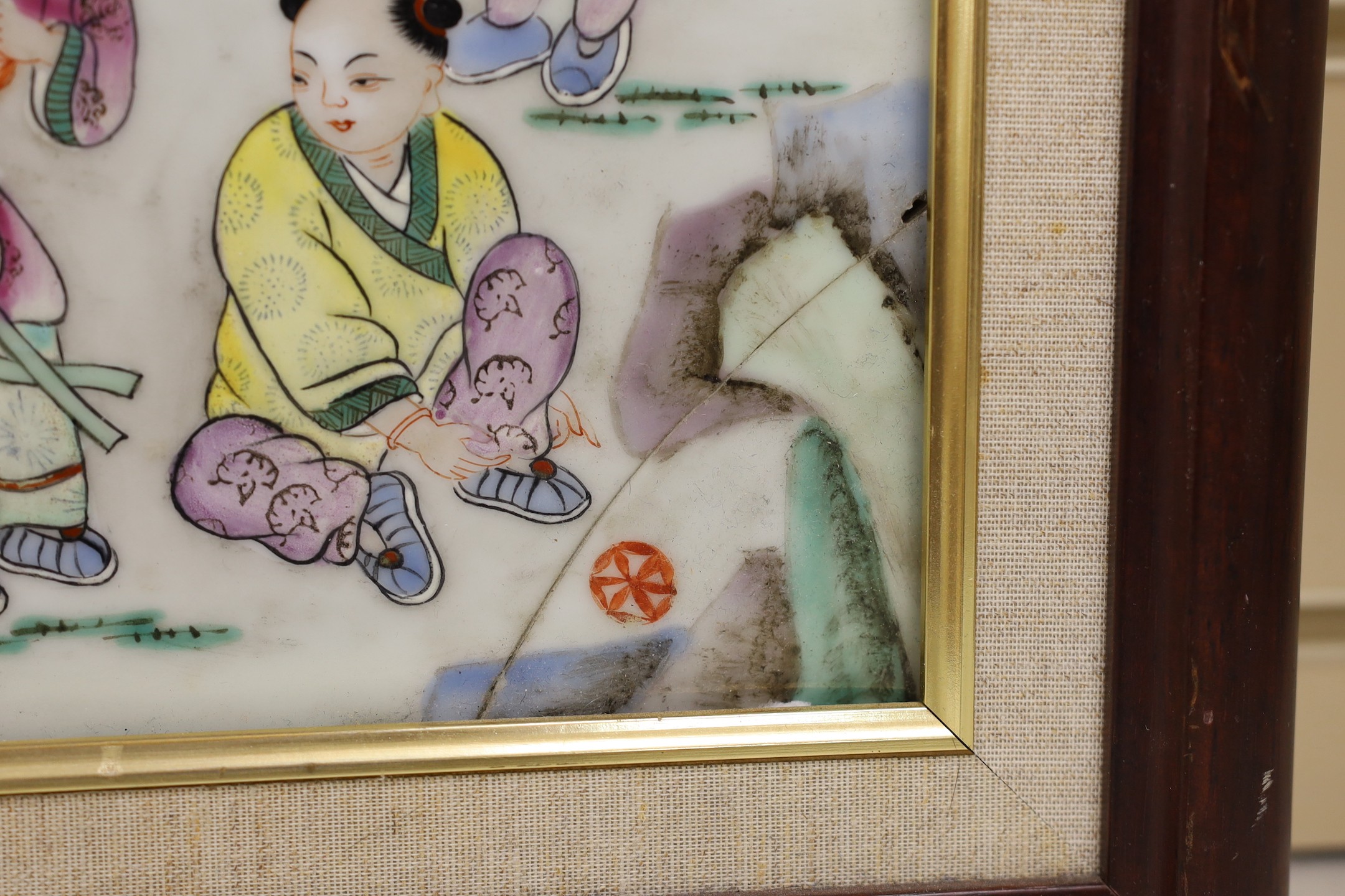 A Chinese 20th century famille rose porcelain plaque, 42 x 26cm